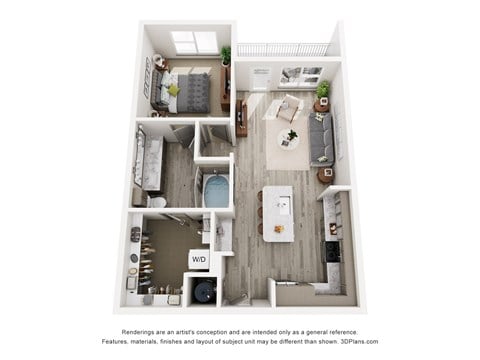 Floor plan for 1 bed, 1 bath, 782 sqft